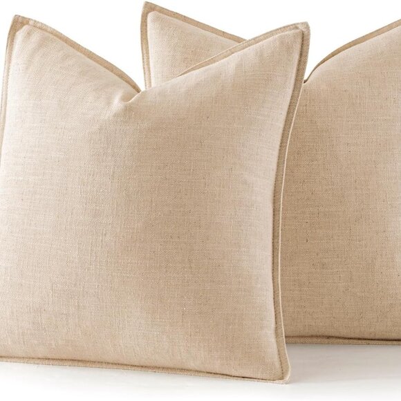 NWT 2PC Decorative Linen Pillow Covers 20x20 Inch Natural Beige - Picture 2 of 15